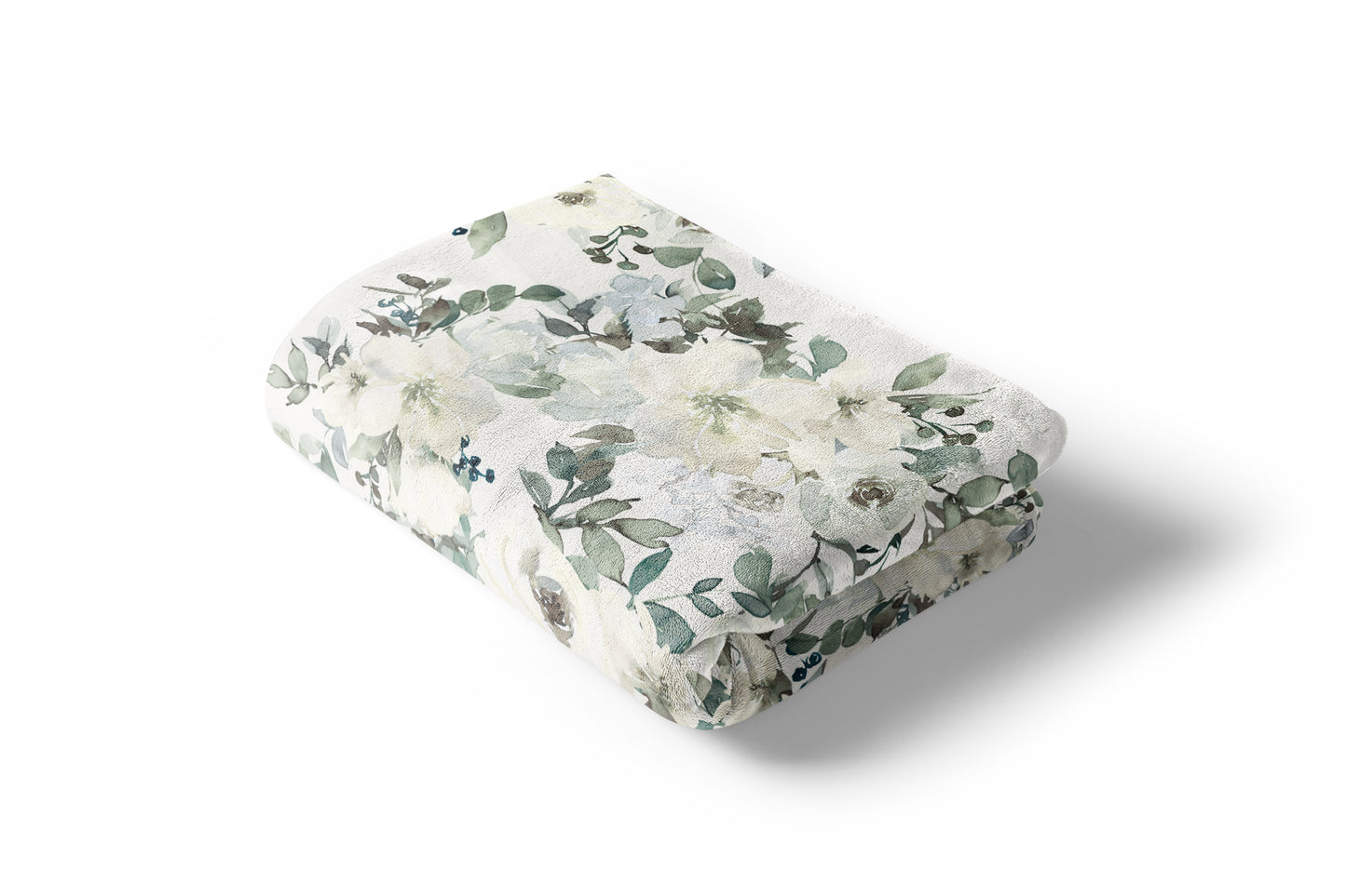 White Floral Minky Blanket, Girl Bedding - Ivory Florals