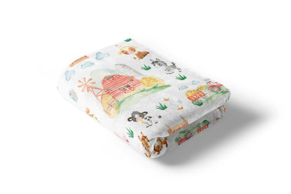 Farm Animals Minky Blanket, Barnyard  Nursery Bedding - Farm Babies