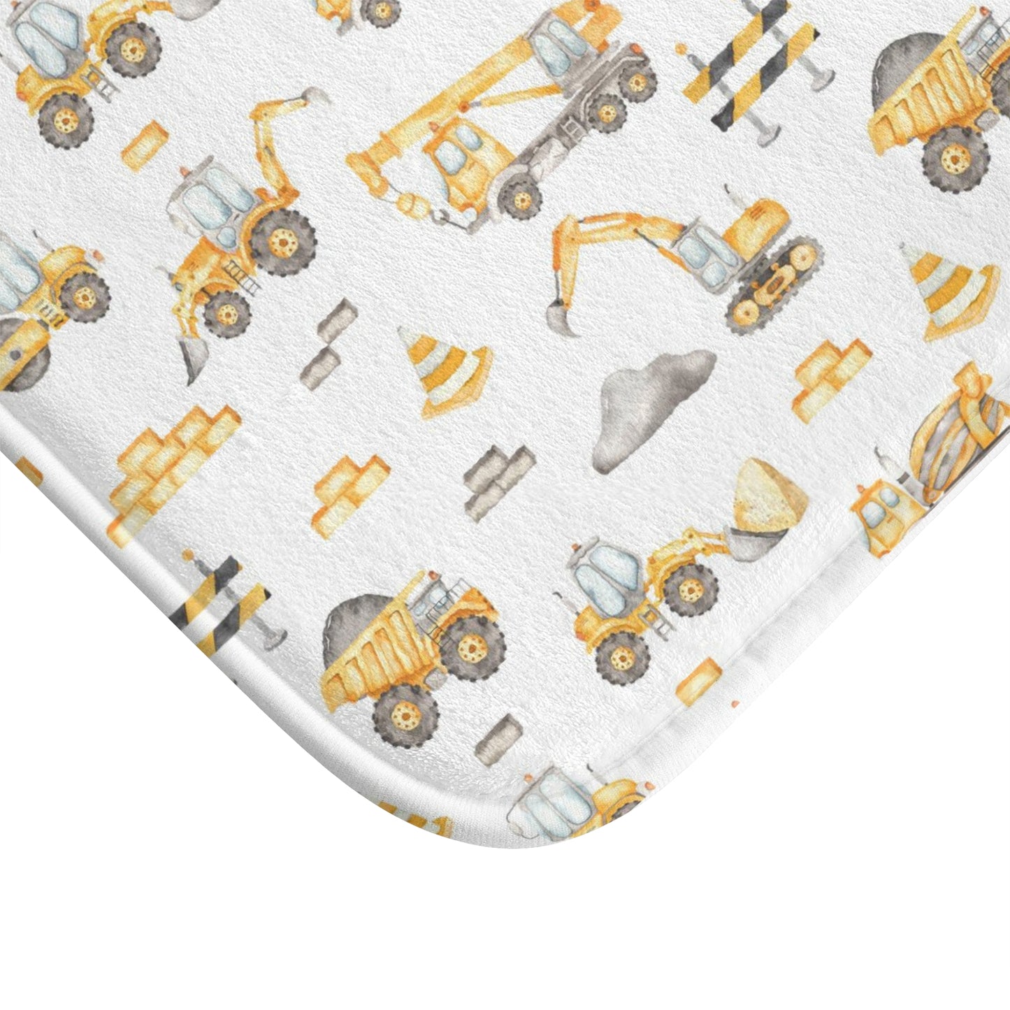 Construction Bath Mat, Anti-Slip backing, Construction trucks kids bathroom decor - Under construction