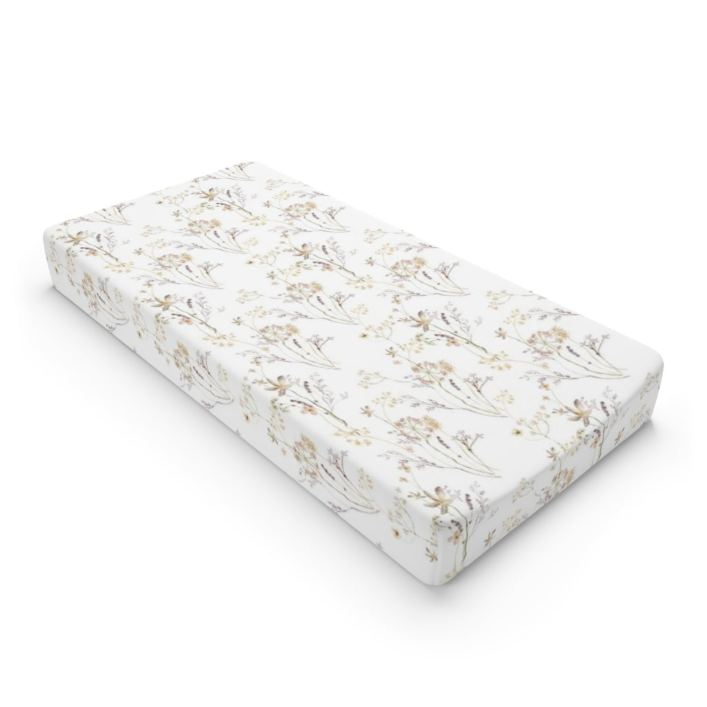 Wild Flowers Changing Pad Cover, Boho Floral Changing pad - Mustard Wildflowers