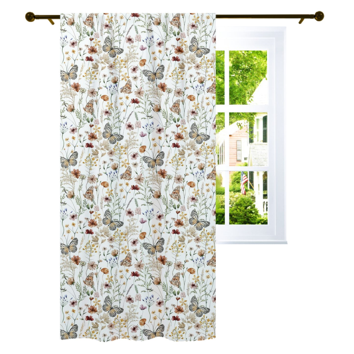 Wildflowers Curtain, Single Panel, Butterfly nursery decor - Butterfly garden