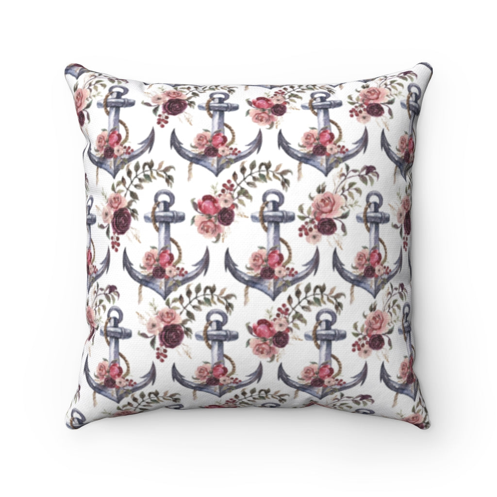 Floral Anchor Pillow, Girl Nautical Nursery Decor - Nautical Bloom