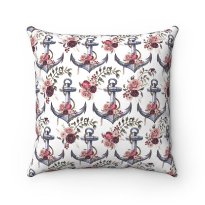 Floral Anchor Pillow, Girl Nautical Nursery Decor - Nautical Bloom