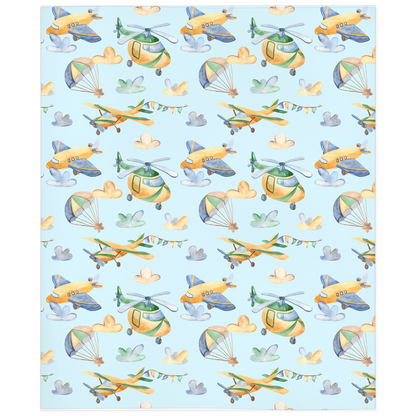 Airplanes and Helicopters Minky Blanket, Airplane Nursery Bedding Ref1 - Sky Dreams