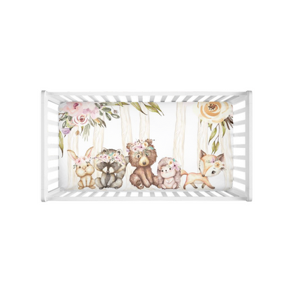 Woodland gil Crib Sheet, Forest animals Nursery Bedding - Forest friends