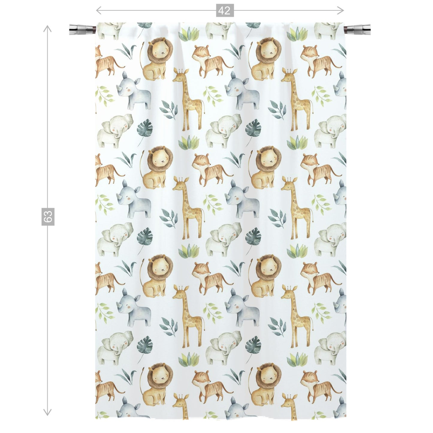 Safari Animals Curtain, Single Panel, Jungle Nursery Decor - Baby Africa