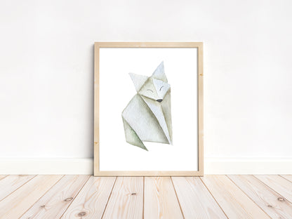 PRINTABLE Origami Fox Wall Art, Woodland Nursery Print