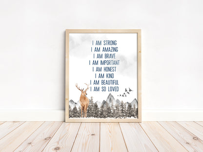 Positive Affirmations PRINTABLE Deer Wall Art, Woodland Nursery Print