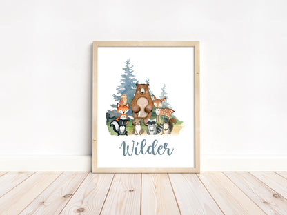 Personalized Woodland Wall Art, Forest Nursery Print Unframed