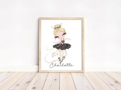 Personalized Ballerina Wall Art, Ballet Nursery Print Unframed - Sweet Ballet