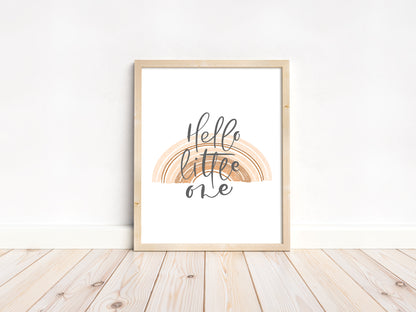 Hello Little One, PRINTABLE Rainbow Wall Art, Rainbow Nursery Print - Earthy Rainbow