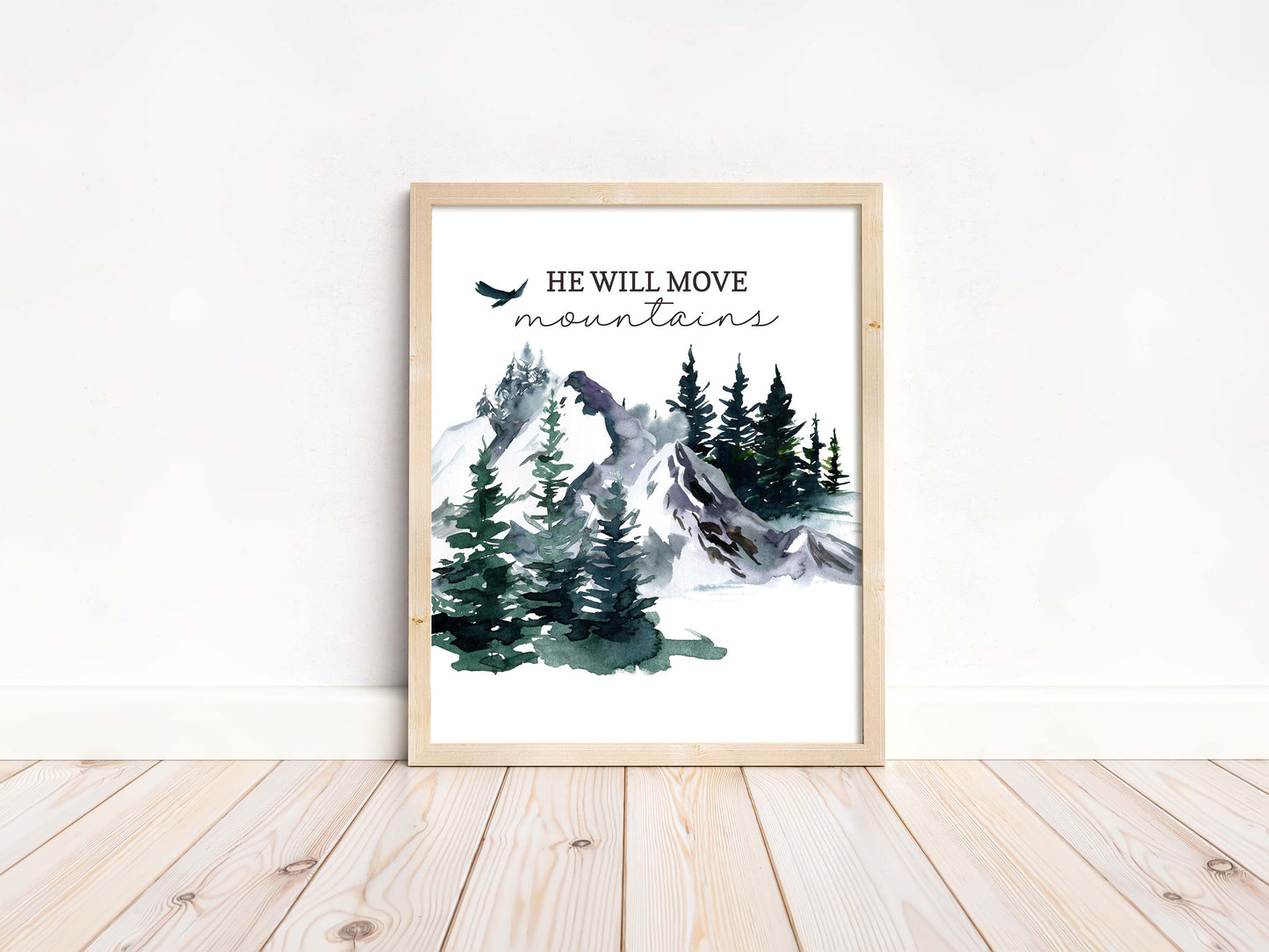 He will move mountains, PRINTABLE Forest Wall Art, Woodland Nursery Print