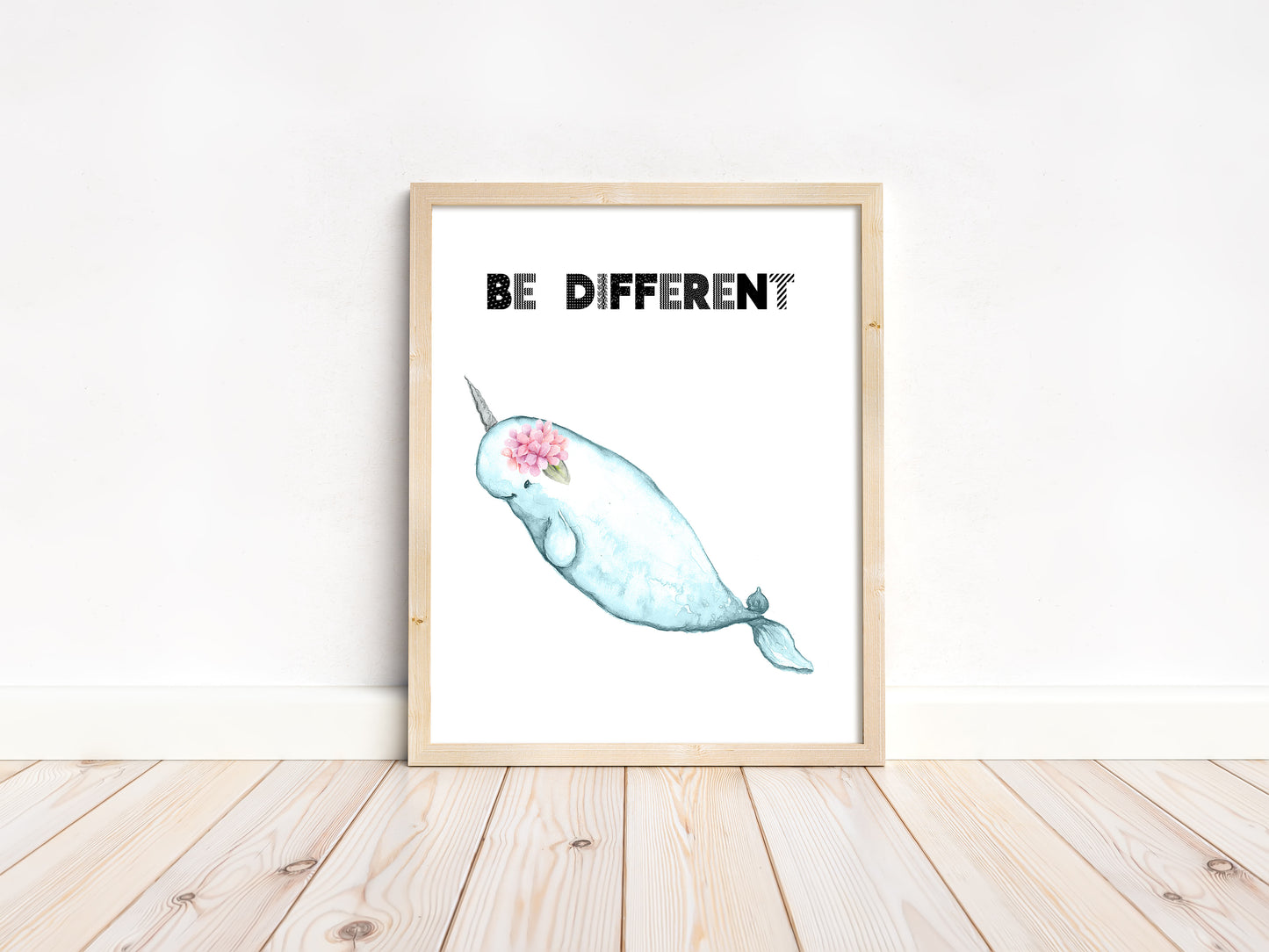 Floral Narwhal Nursery Print, Be Different - DIGITAL DOWNLOAD