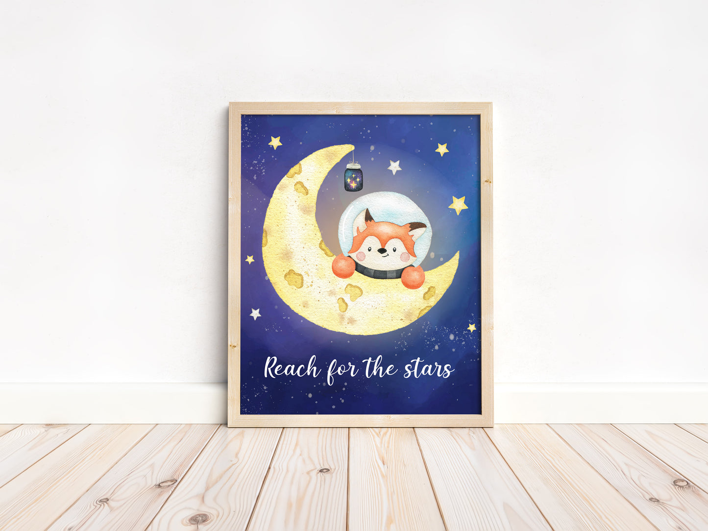 Reach for the stars, PRINTABLE Moom Wall Art, Space Nursery Print