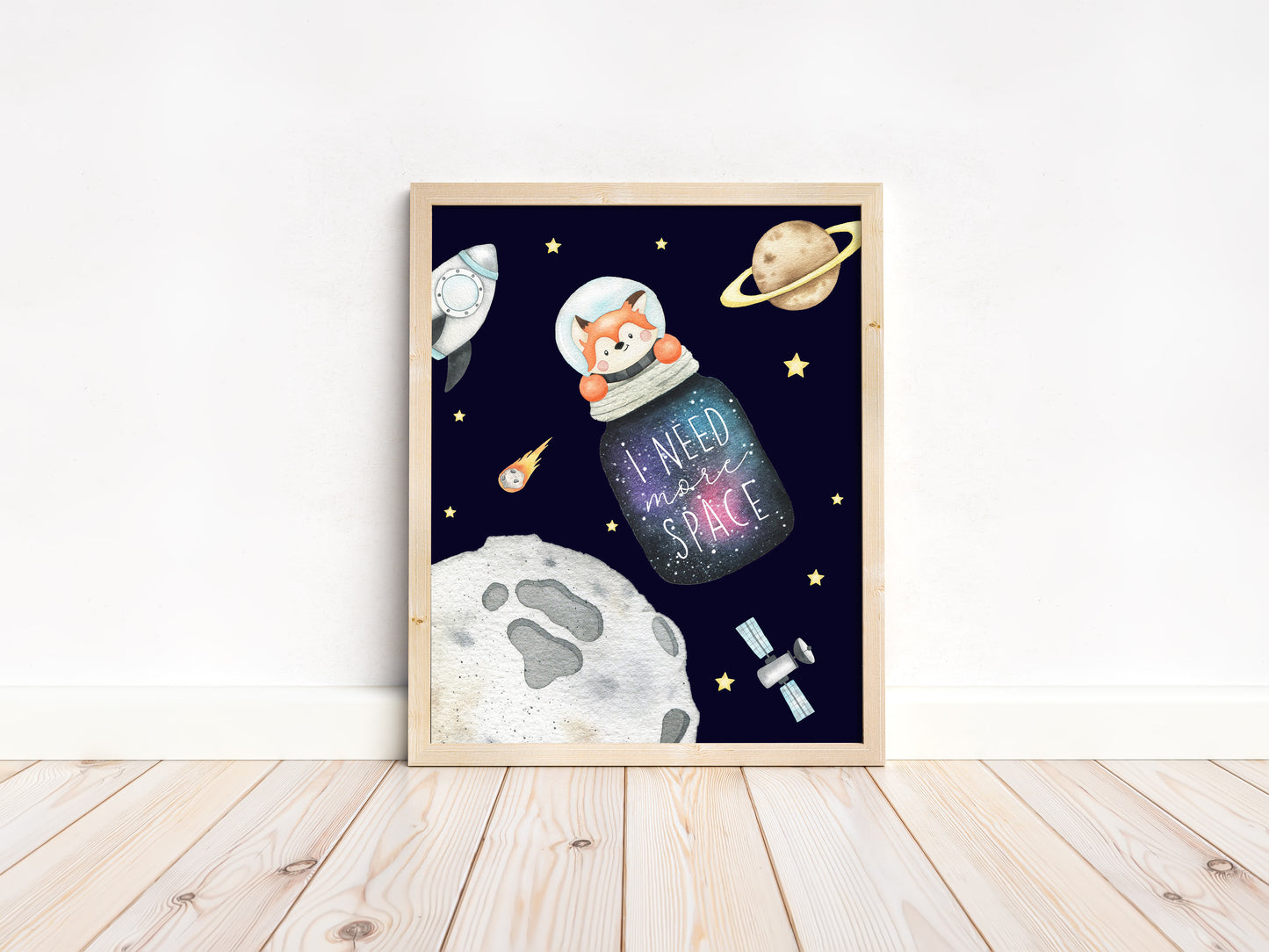 I need more space, PRINTABLE Fox Wall Art, Space Nursery Print