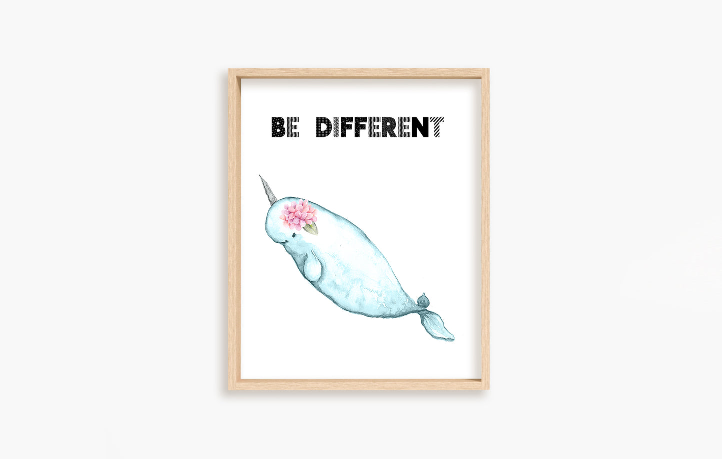 Floral Narwhal Nursery Print, Be Different - DIGITAL DOWNLOAD