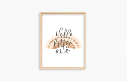 Hello Little One, PRINTABLE Rainbow Wall Art, Rainbow Nursery Print - Earthy Rainbow