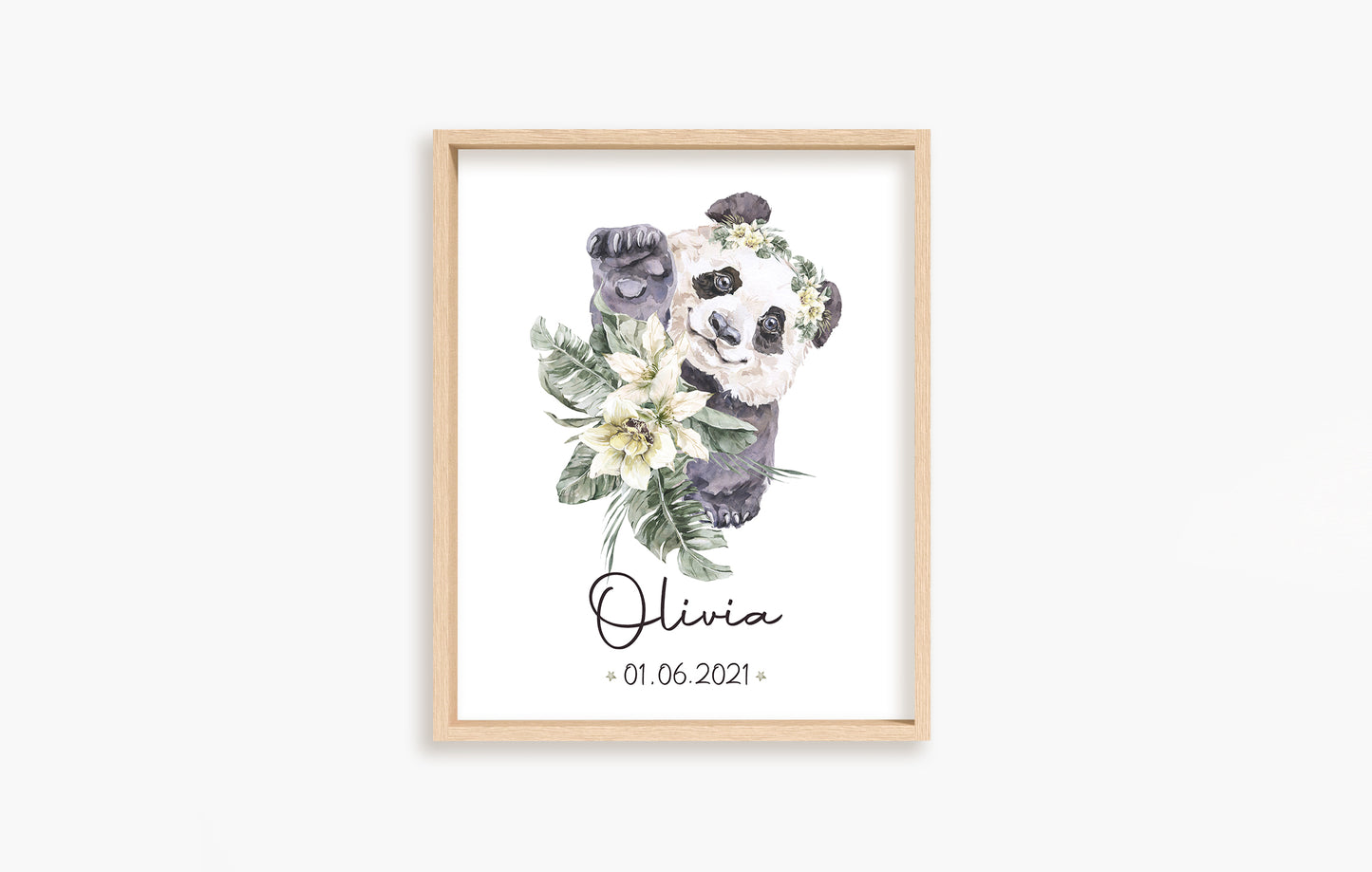 Personalized Name Baby Panda Wall Art, Safari Nursery Print Unframed