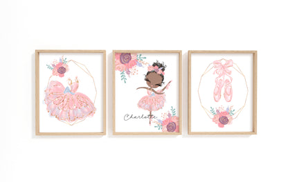 Personalized Ballerina Wall Art, Ballet Nursery Décor Set of 3 Unframed Prints - Sweet Ballet