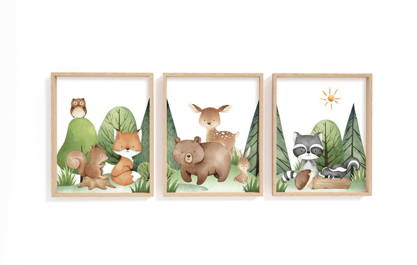 Woodland Wall Art, Woodland Nursery Prints set of 3 - Tiny Woodland