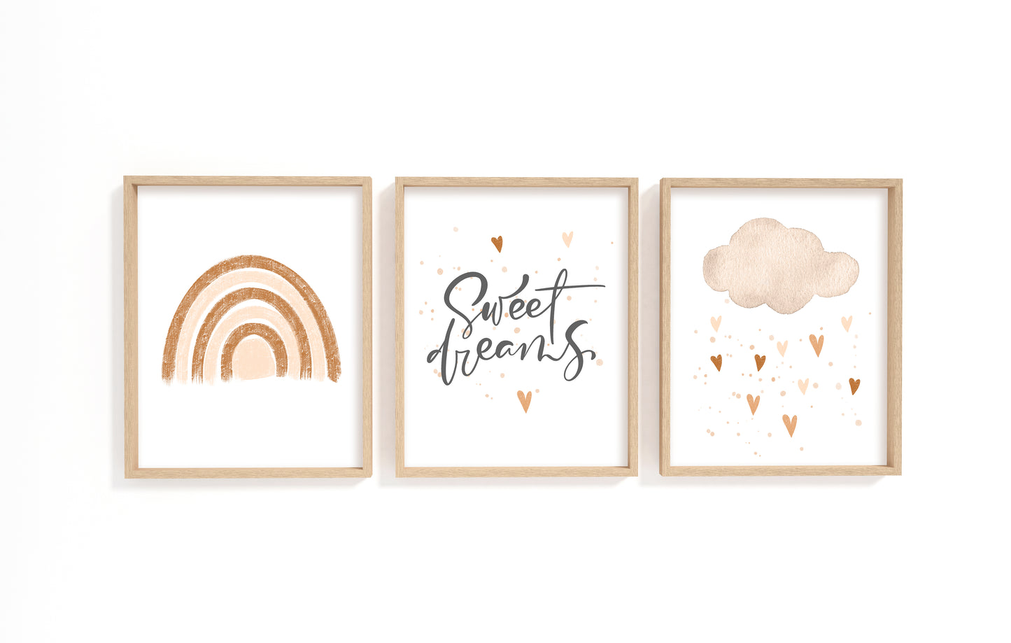 Set of 3 PRINTABLE Sweet Dreams Rainbow Wall Art, Rainbow Nursery Prints - Earthy Rainbow