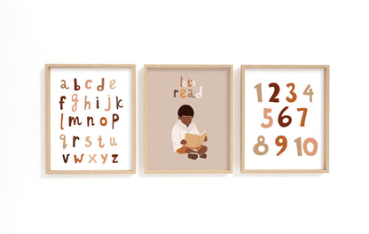 Modern Alphabet and Numbers Wall Art, Educational Nursery Prints set of 3