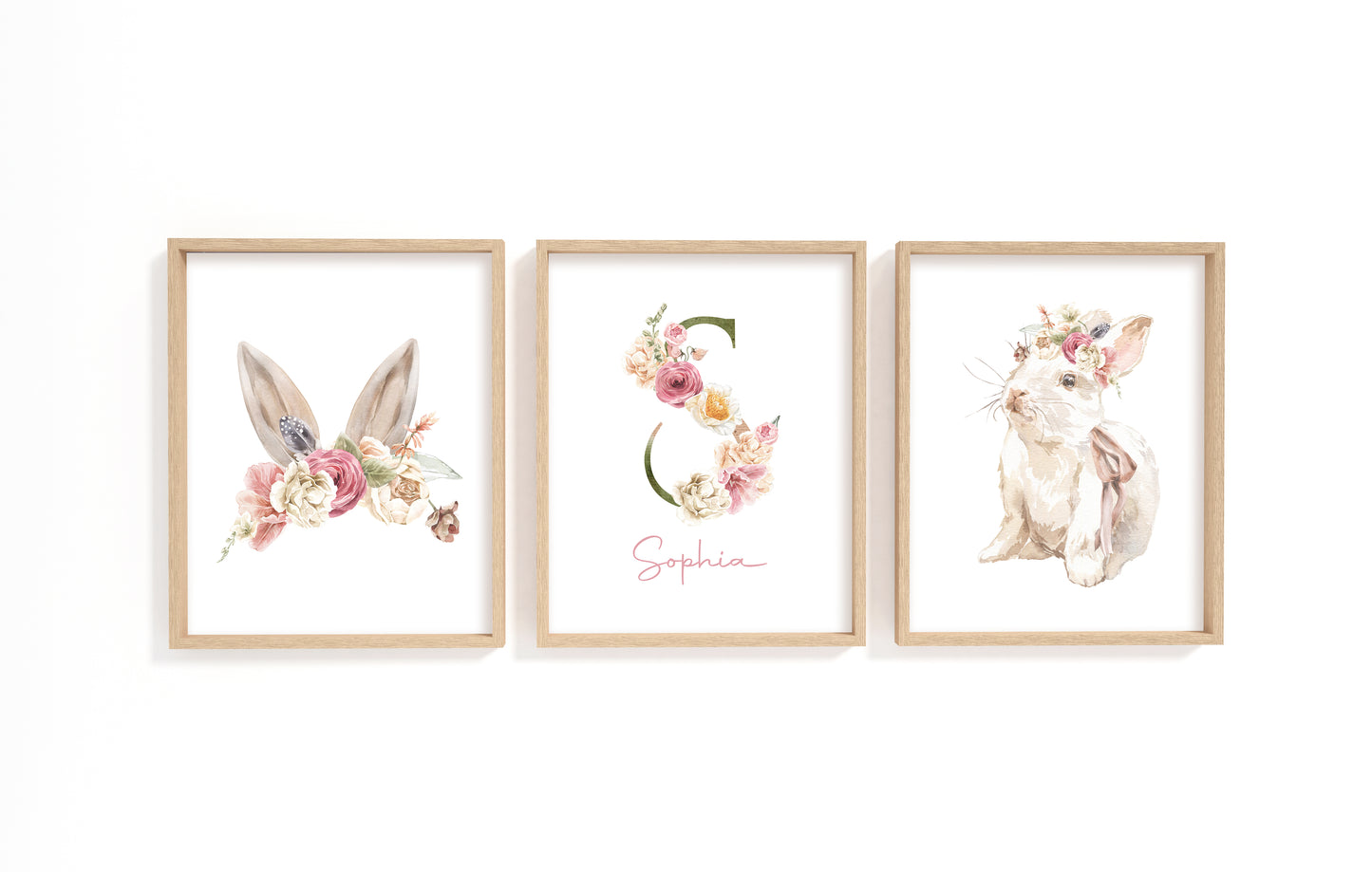 Rabbit Wall Art,  Rabbit Nursery Decor Set of 3 Unframed Prints