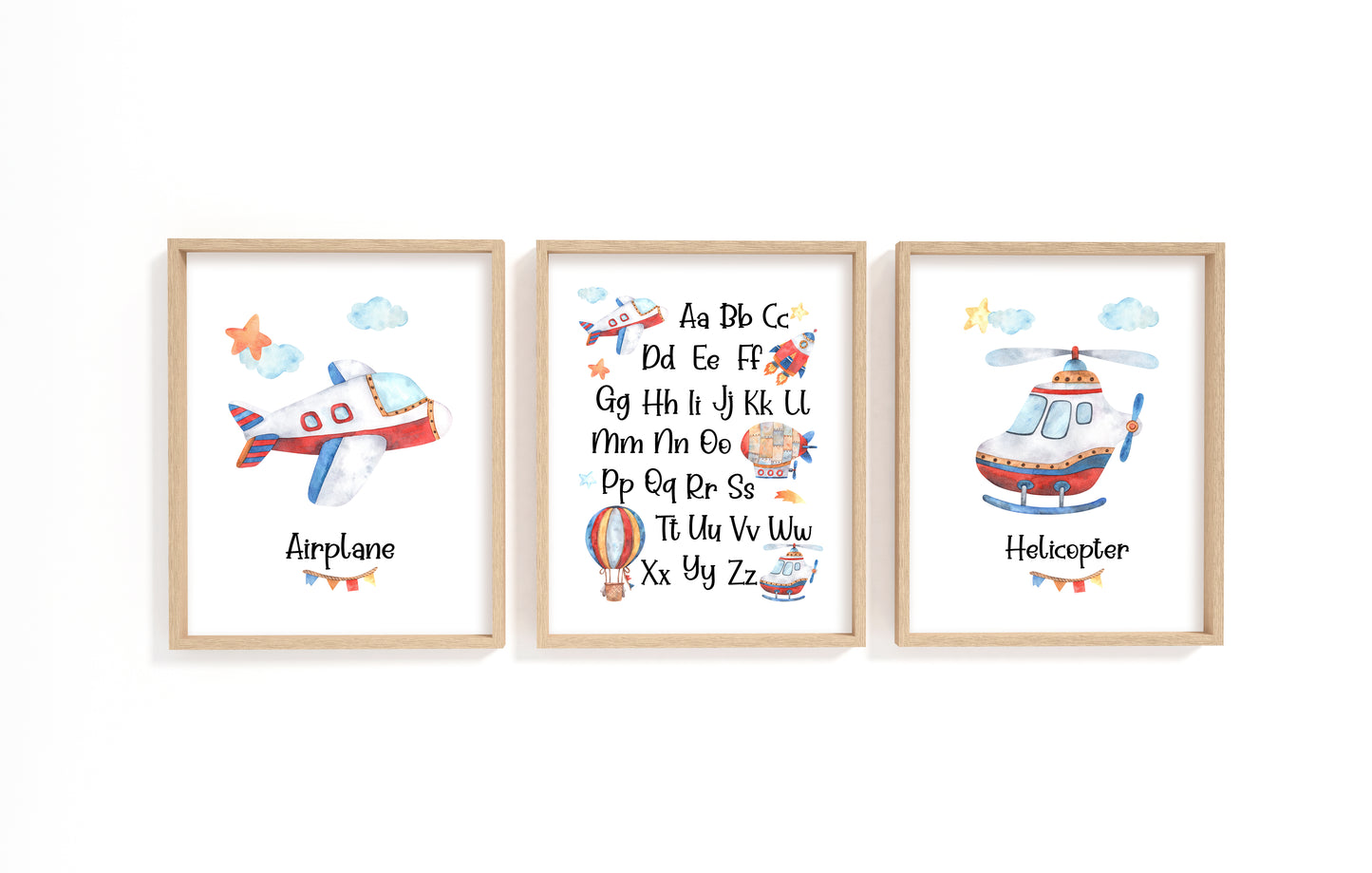 Transportation Abc Wall Art, Airplanes Nursery Prints set of 3