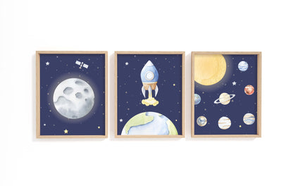 Ouer space Wall Art, Space Nursery Prints set of 3 - Outer Space