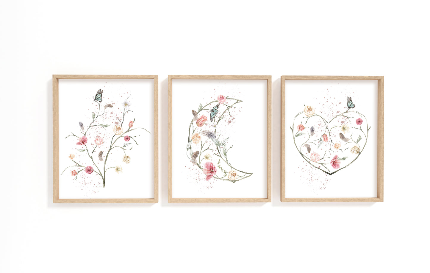 Boho Wall Art, Floral Nursery Prints - set of 3