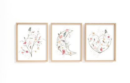 Boho Wall Art, Floral Nursery Prints - set of 3