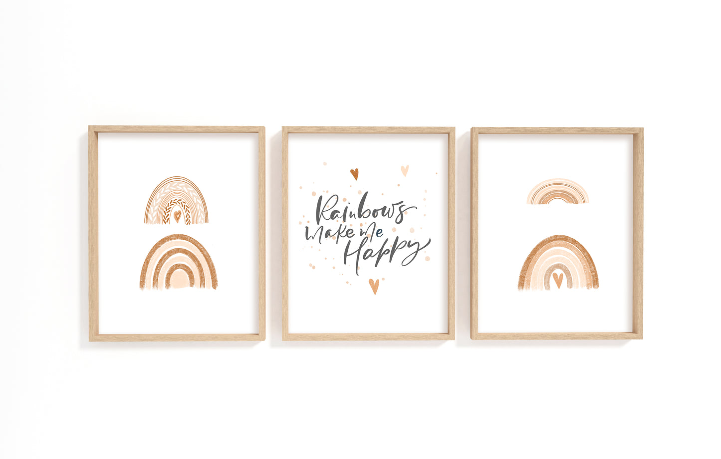 Set of 3 PRINTABLE Rainbow Wall Art, Rainbows make me happy Nursery Prints - Earthy Rainbow