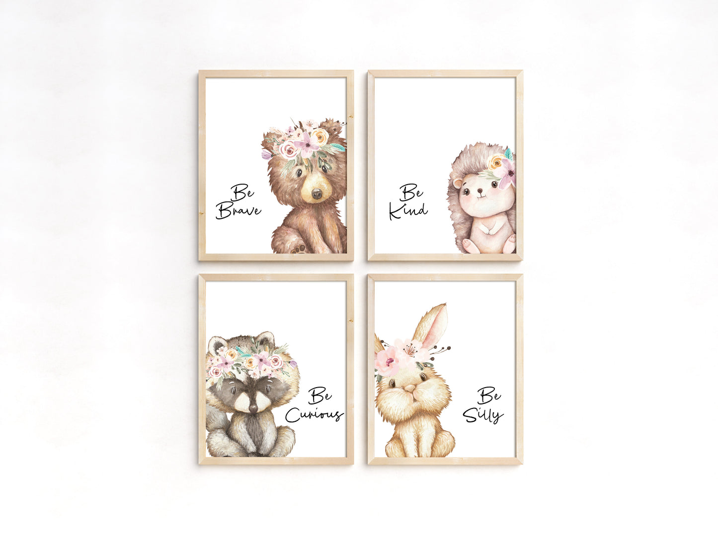 Floral Woodland Animals Wall Art, Girl Forest Nursery Prints - Set of 4 - Forest Friends