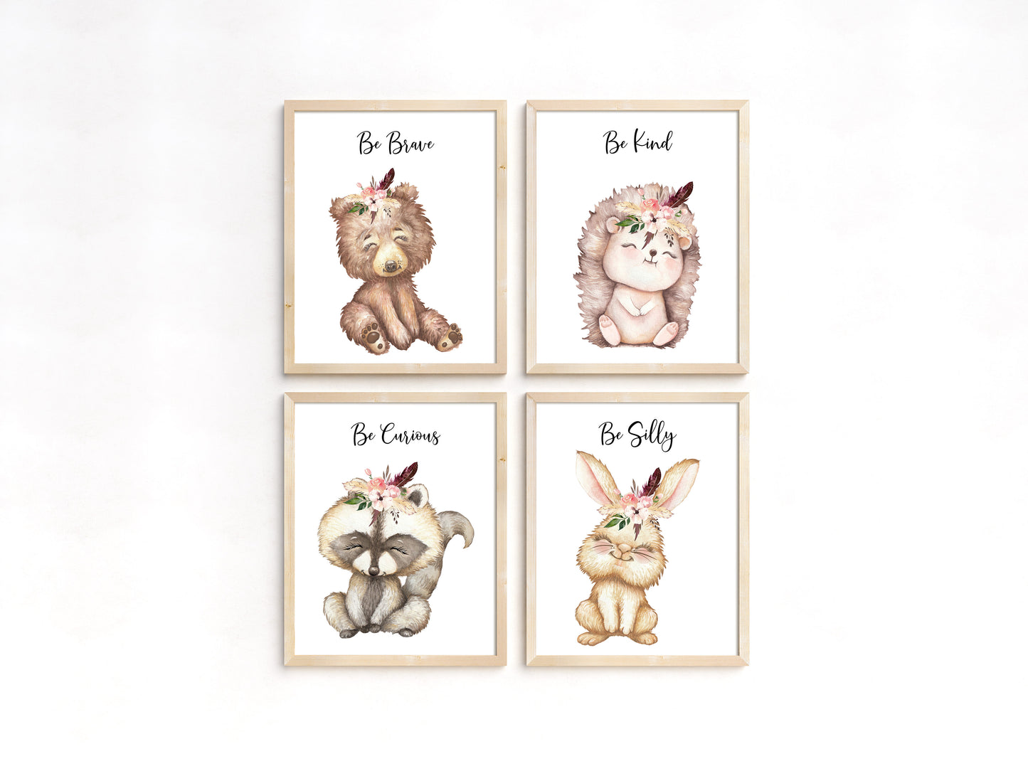 Boho Woodland Animals Wall Art, Girl Forest Nursery Prints - Set of 4 - Forest Friends