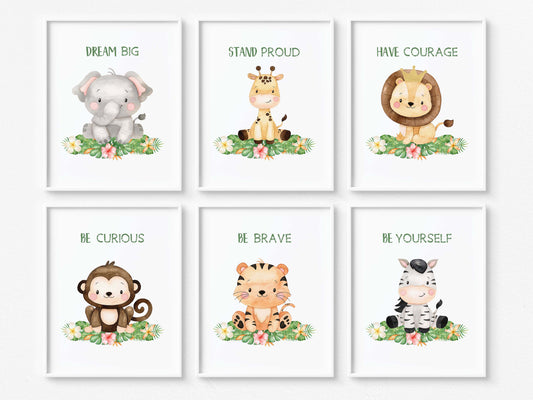 Girl Safari Wall Art, Jungle Nursery Prints Set of 6 - Safari Explorer