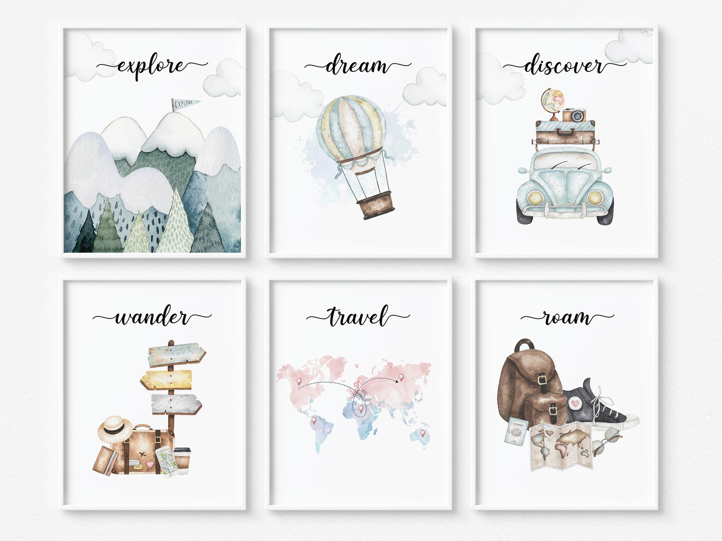 Travel Wall Art, Adventure Nursery Prints Set of 6