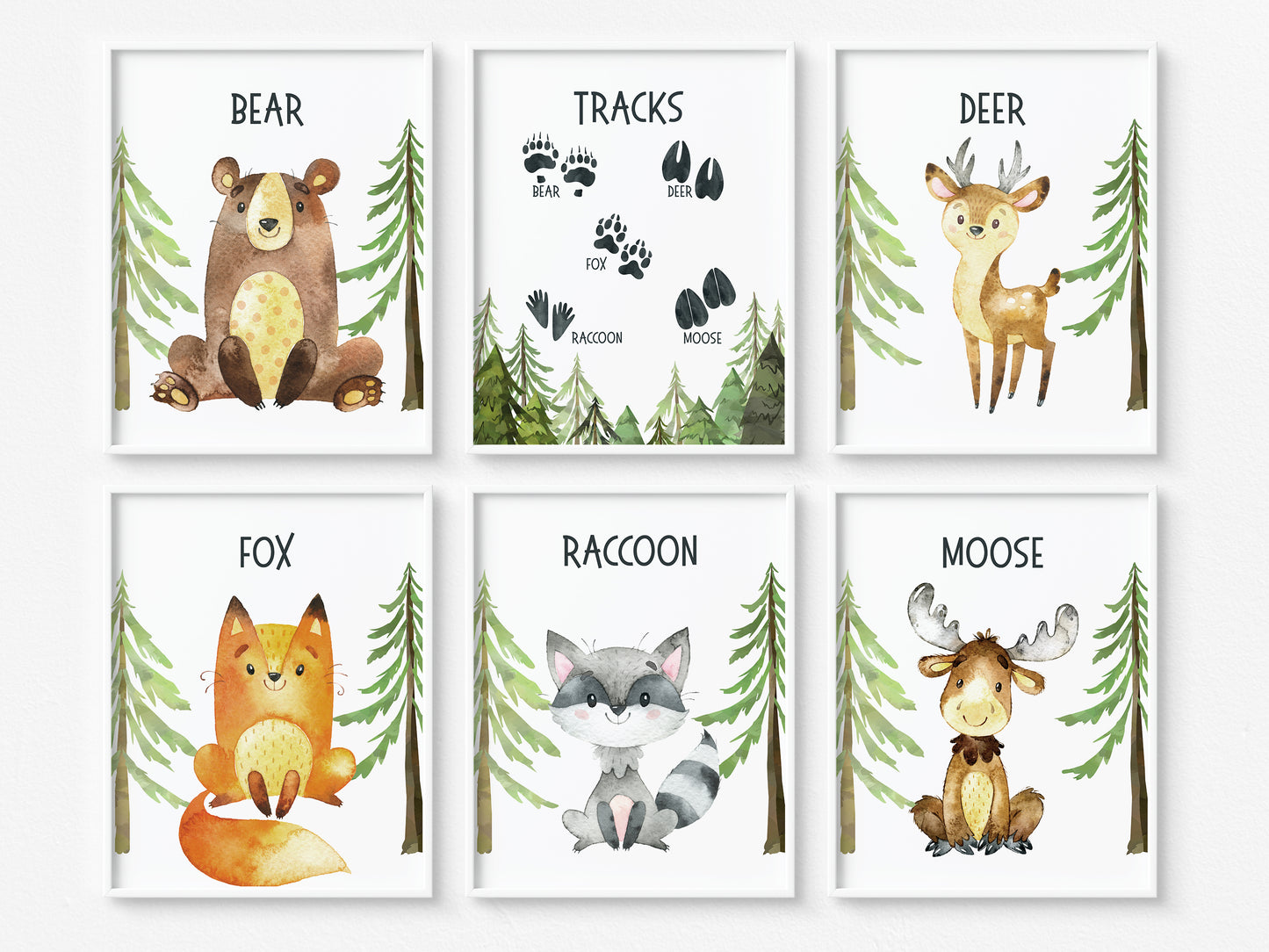 Animals Tracks Nursery Wall Art, Woodland Nursery Prints Set of 6