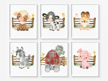 Farm Animals Wall Art, Farm Nursery Prints Set of 6 - Farm Babies