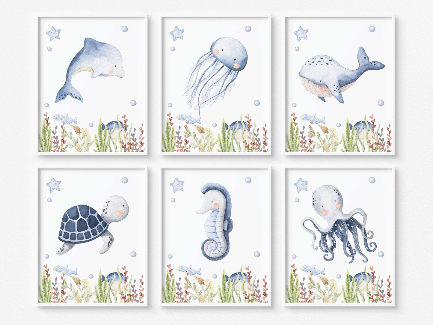 Under the Sea Wall Art, Ocean Nursery Prints Set of 6 - Little Ocean