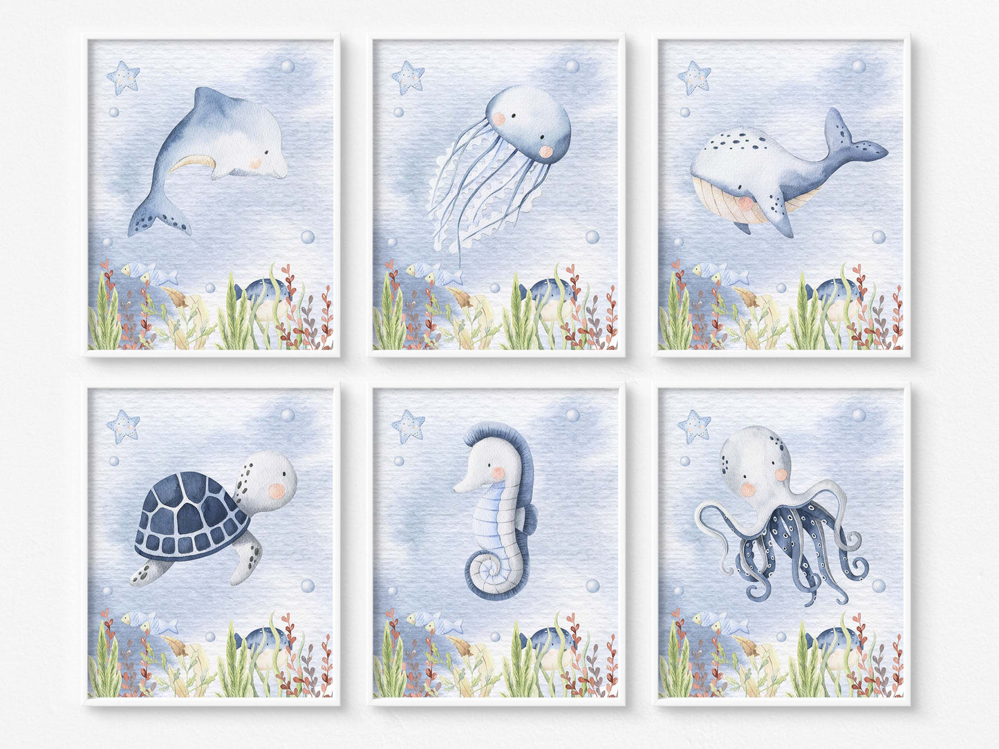 Under the Sea Wall Art, Ocean Nursery Prints Set of 6 - Little Ocean