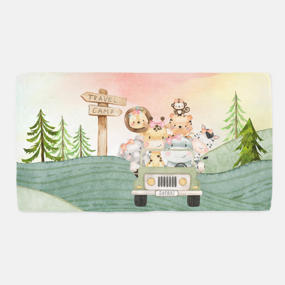 Jeep Minky Crib Sheet, Jungle Animals Girl Nursery Bedding - Girl Safari Explorer