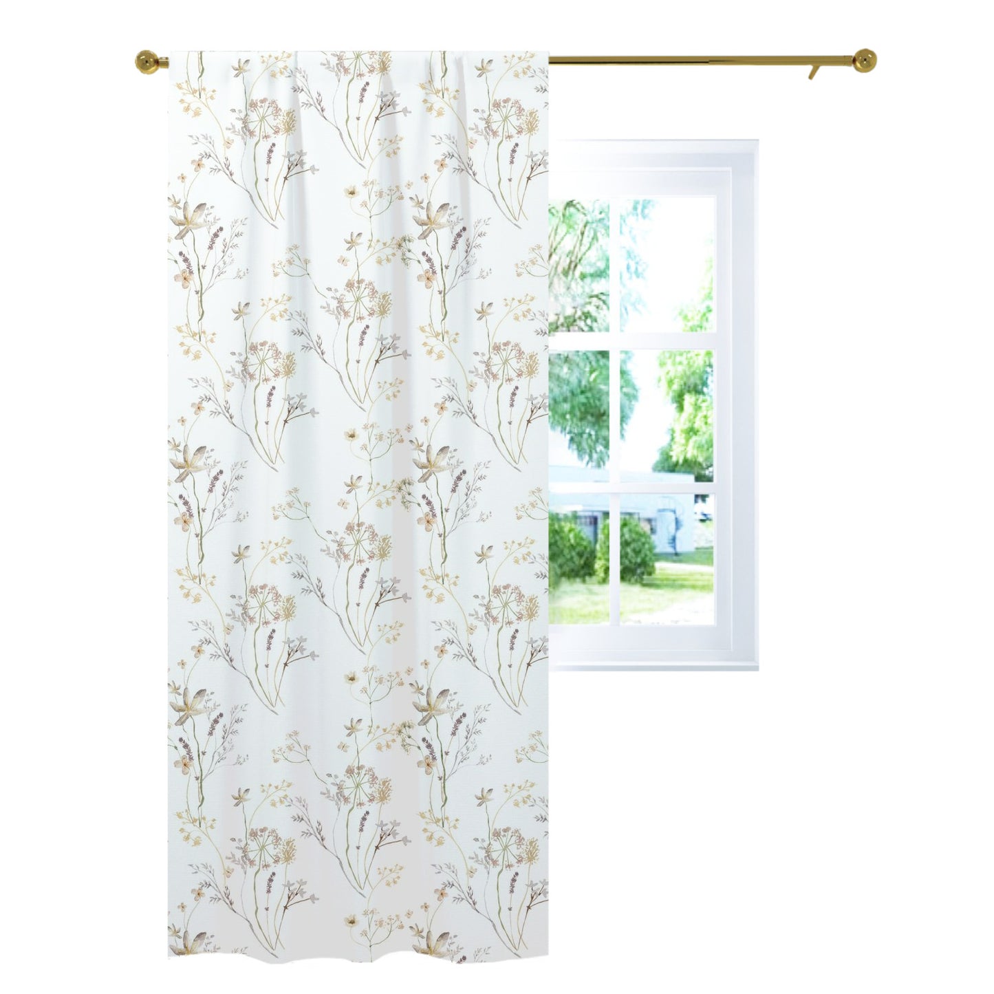 Cream Wildflower curtains, Wild Flowers Nursery Decor - Mustard Wildflowers