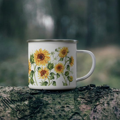 Sunflower Enamel Camping Mug, Sunflower mug