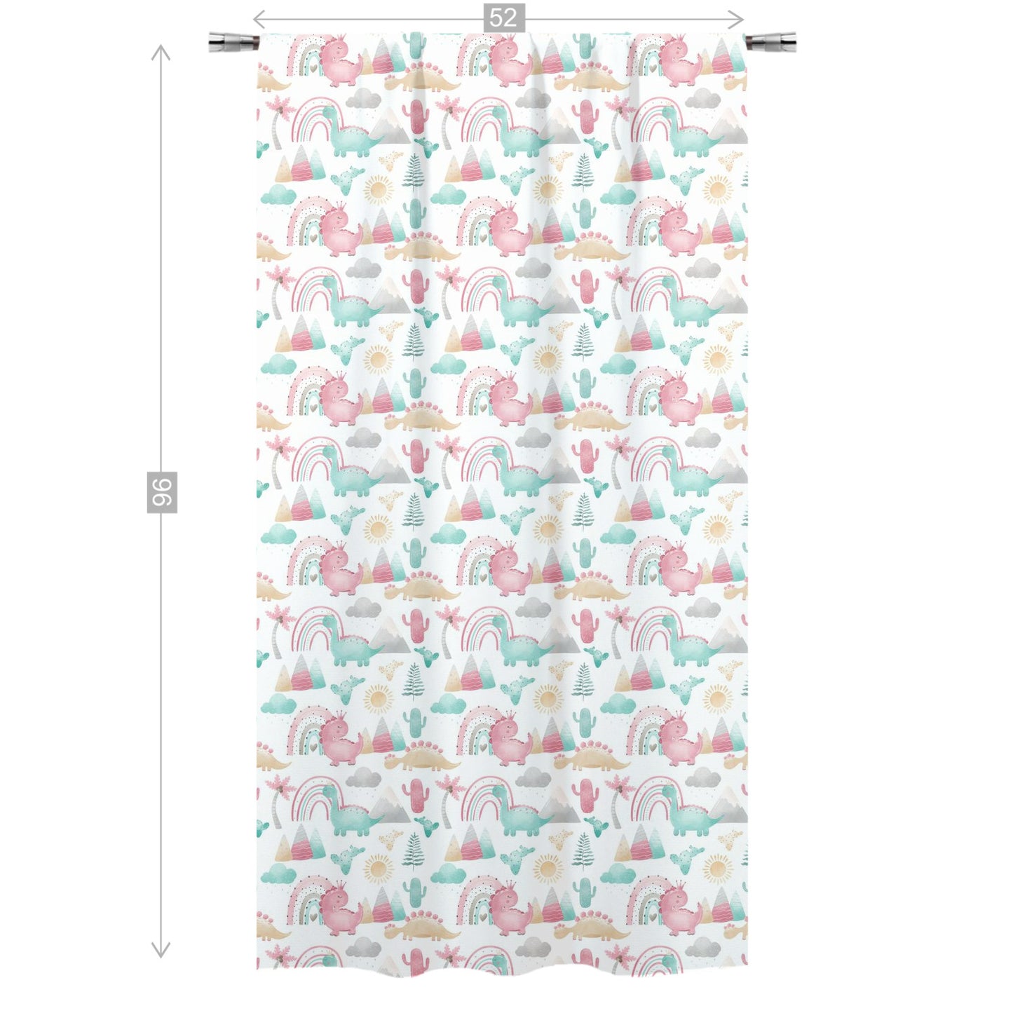 Pink dinosaur Curtain, Single Panel, Girl dinosaur nursery decor - Pink dinosaur