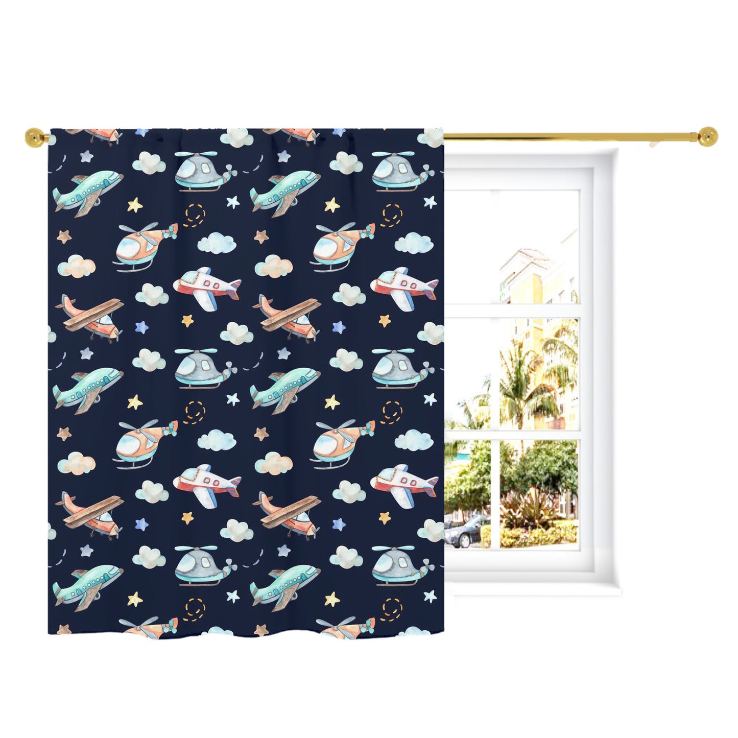 Airplanes Curtain, Single Panel, Aviation nursery decor - Night Flight