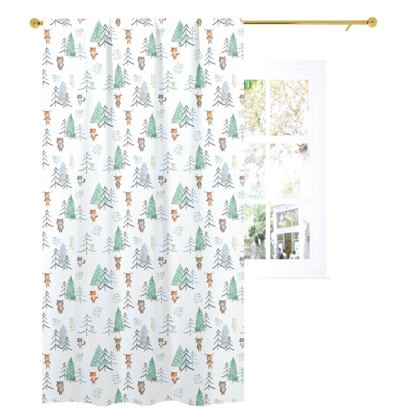 Woodland Curtain Single Panel, Forest Nursery Decor - Scandi Woodland