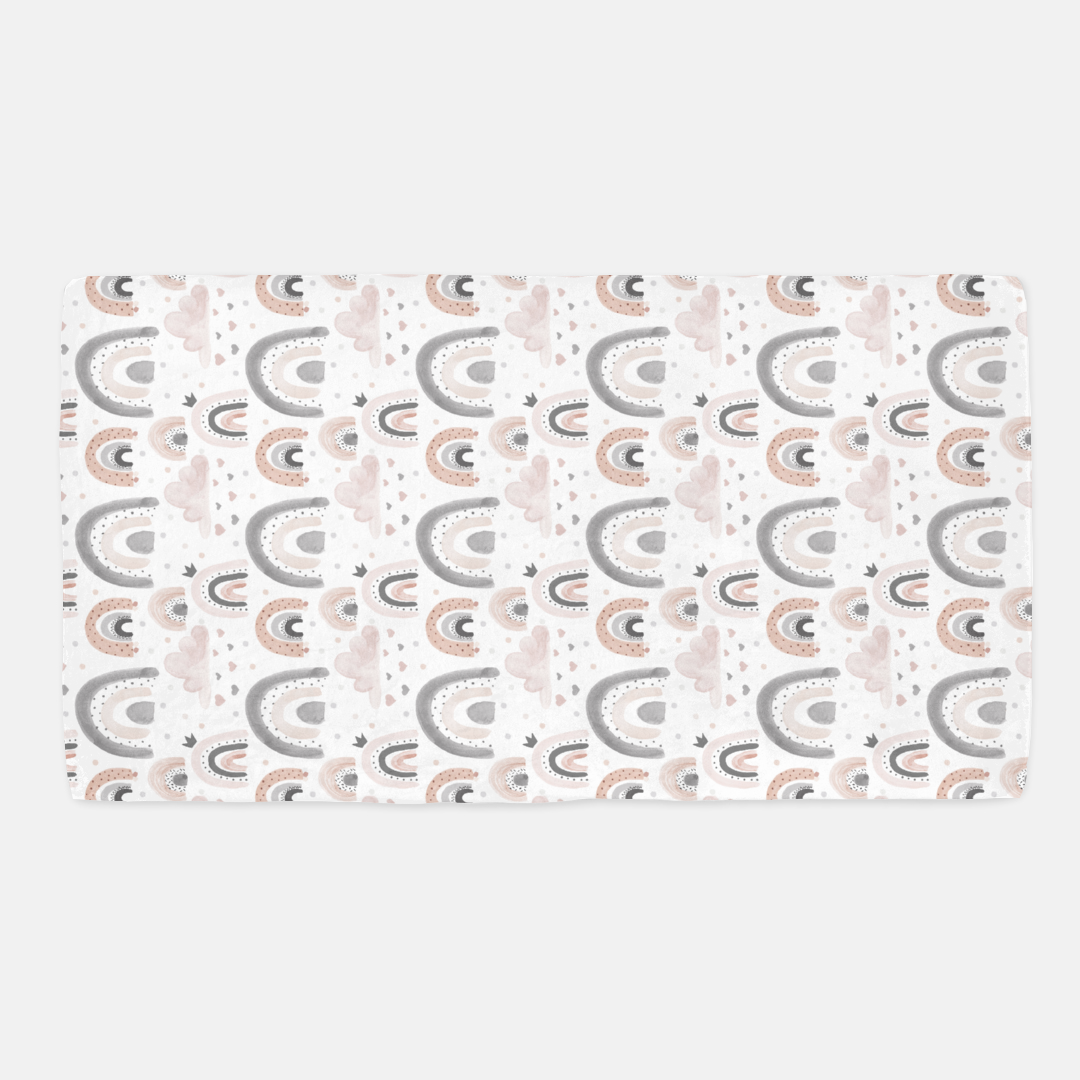 Clouds Rainbow Minky Crib Sheet, Rainbow Nursery Bedding- Blush Rainbow