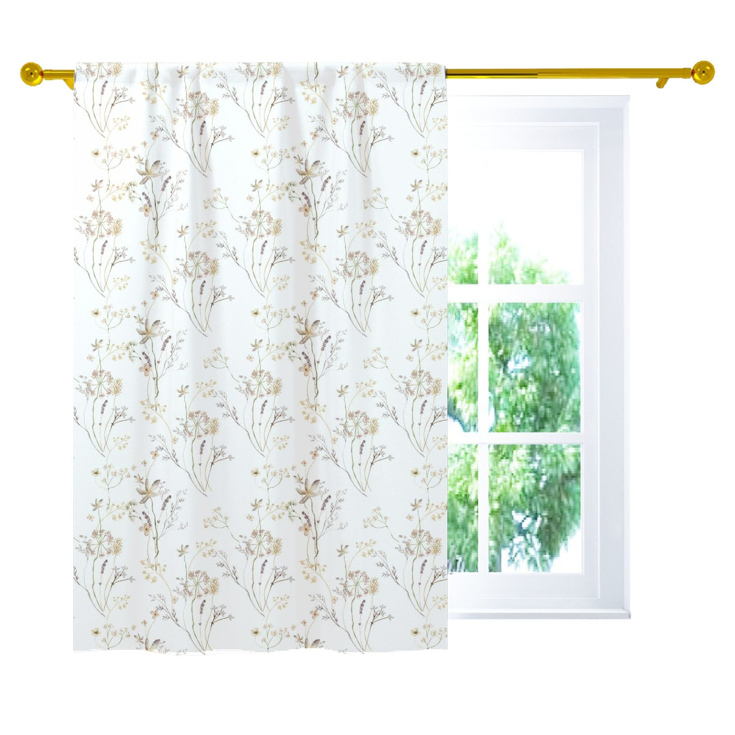 Cream Wildflower curtains, Wild Flowers Nursery Decor - Mustard Wildflowers