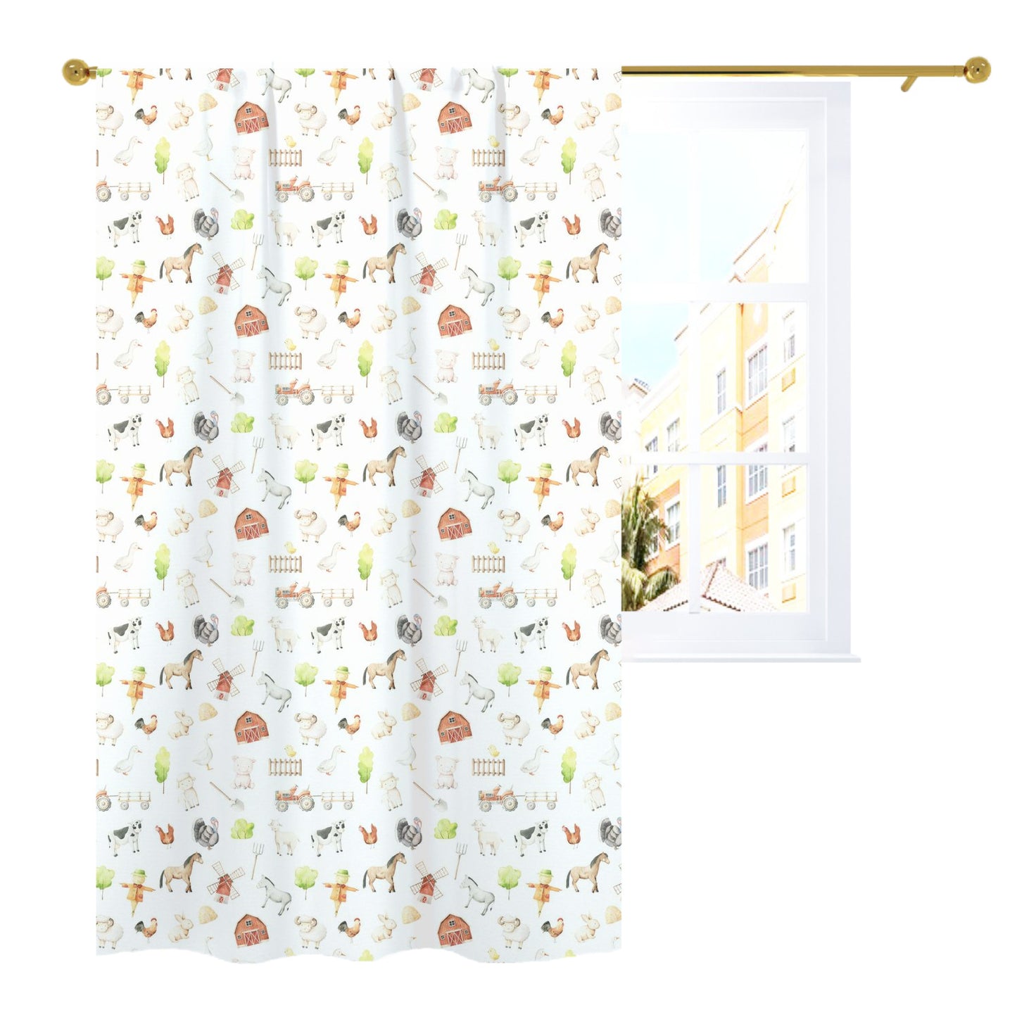 Farm Curtain, Single Panel, Farm nursery decor - Oliver's Ranch