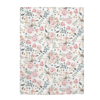 Blush Pink Roses Minky Blanket, Watercolor Floral Bedding Girls - Candy Rose